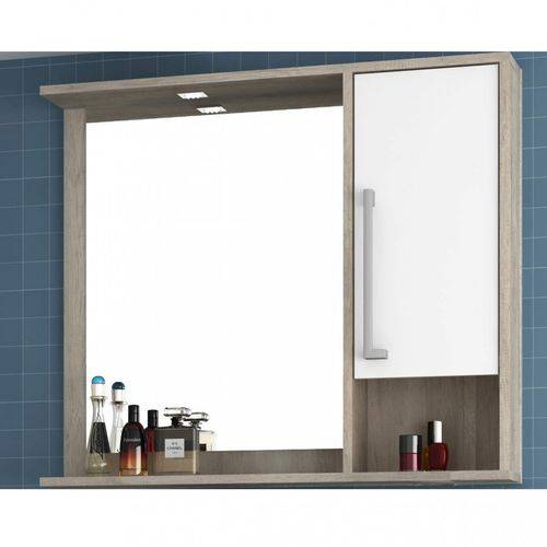 Assistência Técnica, SAC e Garantia do produto Espelheira para Banheiro com LED 1 Porta 2 Prateleiras e Nicho Luise Móveis Bosi Barrique/Branco