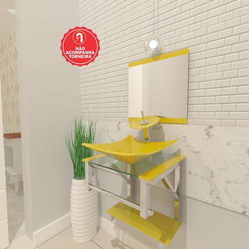 Assistência Técnica, SAC e Garantia do produto Gabinete de Vidro 40cm para Banheiro Quadrado - Armênia - Amarelo