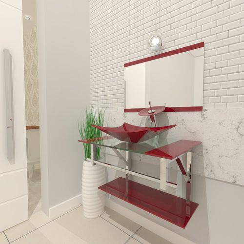 Assistência Técnica, SAC e Garantia do produto Gabinete de Vidro 60 Cm para Banheiro San Marino Vermelho Cereja