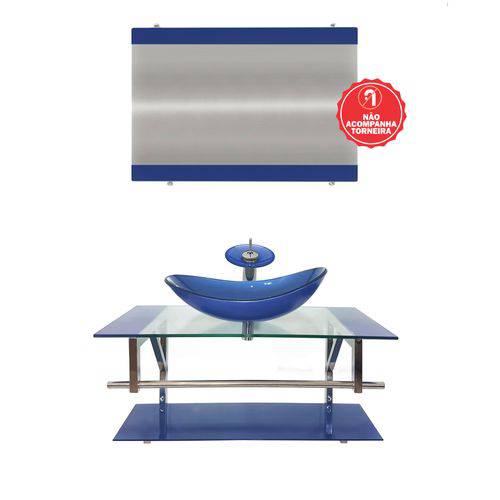Assistência Técnica, SAC e Garantia do produto Gabinete de Vidro 90cm para Banheiro Cuba Oval - Romênia-Azul Escuro