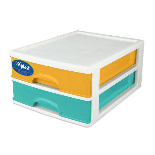 Assistência Técnica, SAC e Garantia do produto Gaveteiro Organizador Mesa 2 Gavetas Azul Amarelo e Branco XPlast