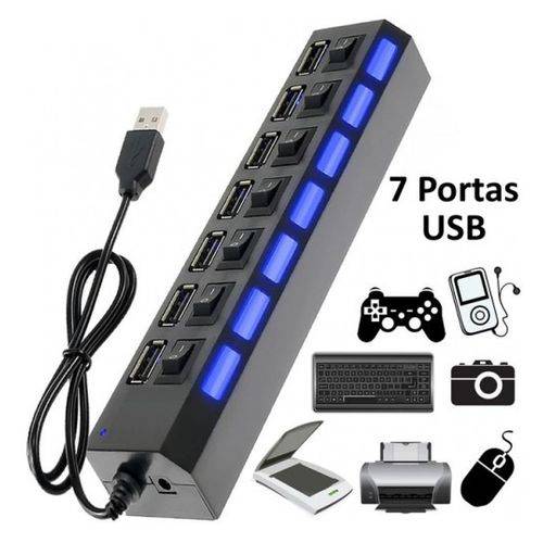 Assistência Técnica, SAC e Garantia do produto Hub USB 2.0 Extensor USB 7 Portas Switch On/Off Led Indicador 480mbps