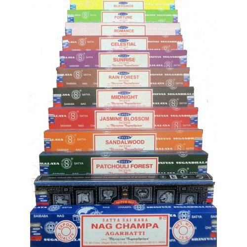 Assistência Técnica, SAC e Garantia do produto Incenso Satya Nag Champa Aromas Mistos Cx.12 Unidades e um Óleo Nag Champa