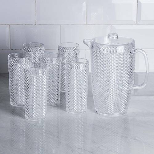 Assistência Técnica, SAC e Garantia do produto Jarra de Acrílico Bico de Jaca 2370ml + 6 Copos de Acrílico Bico de Jaca 450ml Capri Transparente - La Cuisine