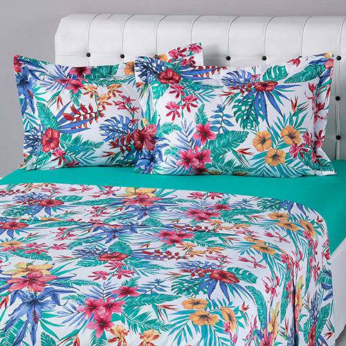 Assistência Técnica, SAC e Garantia do produto Jogo de Cama King Tropical Azul 4 Peças 100% Algodão - Casa & Conforto