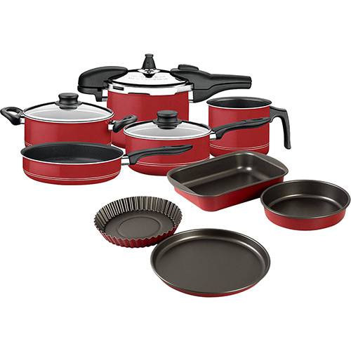 Assistência Técnica, SAC e Garantia do produto Jogo de Panelas 5 Peças Vermelho Victória + Conjunto Assadeira 4 Peças Vermelha - La Cuisine By Tramontina