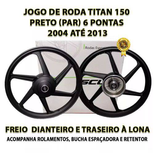 Assistência Técnica, SAC e Garantia do produto Jogo de Rodas Titan Liga Leve 150 Alumínio Preto 6 Pontas 2004/2013