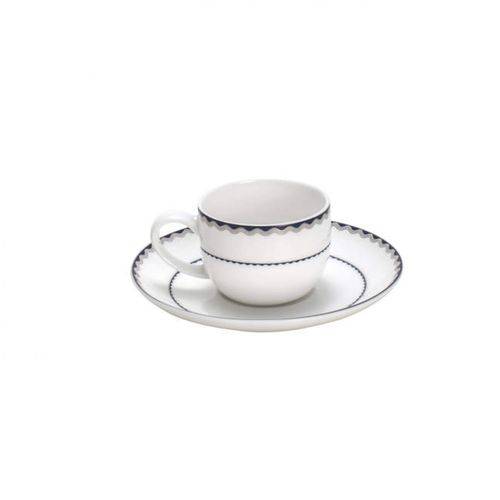 Assistência Técnica, SAC e Garantia do produto Jogo de Xícaras de Café com Pires Porcelana 12 Peças 85ml Rojemac Branco/Azul/Prata