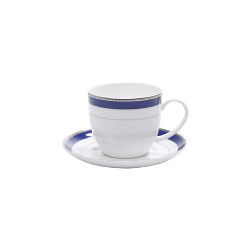 Assistência Técnica, SAC e Garantia do produto Jogo de Xícaras de Chá de Porcelana com Pires, 6 Peças Alto Relevo Cobalt Silver