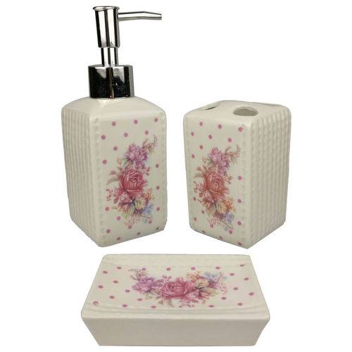 Assistência Técnica, SAC e Garantia do produto Jogo P/banheiro de Porcelana Flower Decorado Flor C/3 Pcs Prb01042 Wincy