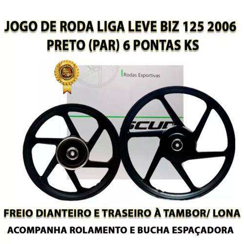 Assistência Técnica, SAC e Garantia do produto Jogo Roda Liga Leve Biz 125 Alumínio Preto 6 Pontas