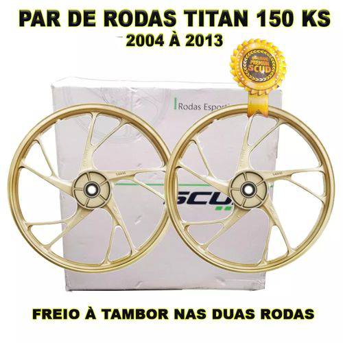 Assistência Técnica, SAC e Garantia do produto Jogo Rodas Liga Leve Titan 150 Ks Alumínio Dourada 5 Pontas