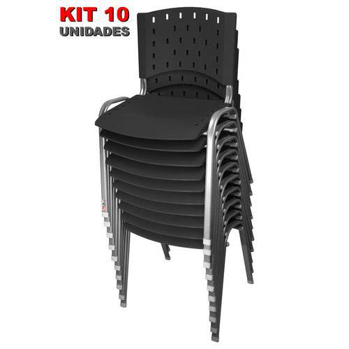 Assistência Técnica, SAC e Garantia do produto Kit 10 Cadeira de Plástico Empilhável PRETA Iso Polipropileno Base Prata - ULTRA Móveis