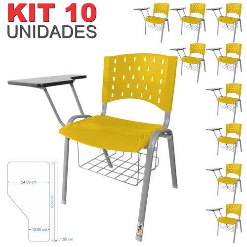 Assistência Técnica, SAC e Garantia do produto KIT 10 Cadeira Universitária AMARELA Estrutura Prata com Porta Livros - ULTRA Móveis