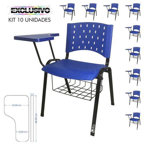 Assistência Técnica, SAC e Garantia do produto KIT 10 Cadeira Universitária AZUL Prancheta Plástica com Porta Livros - ULTRA Móveis