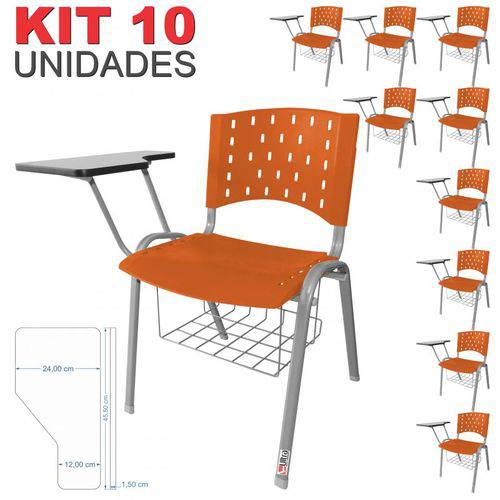 Assistência Técnica, SAC e Garantia do produto KIT 10 Cadeira Universitária LARANJA Estrutura Prata com Porta Livros - ULTRA Móveis