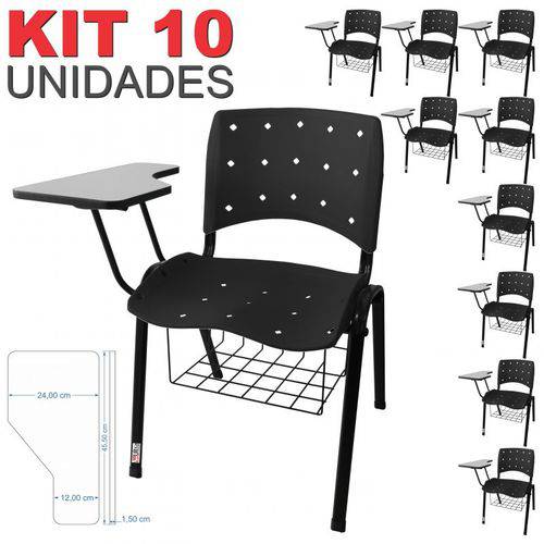 Assistência Técnica, SAC e Garantia do produto KIT 10 Cadeira Universitária PRETA Anatômica Ergoplax com Porta Livros - ULTRA Móveis