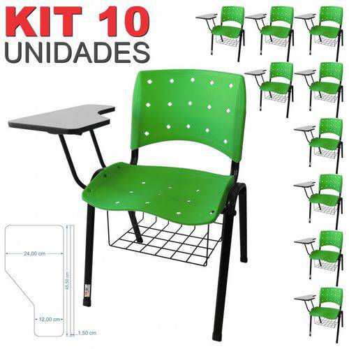 Assistência Técnica, SAC e Garantia do produto KIT 10 Cadeira Universitária VERDE Anatômica Ergoplax com Porta Livros - ULTRA Móveis