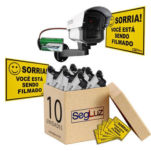 Assistência Técnica, SAC e Garantia do produto Kit 10 Câmeras Falsas com Led a Pilha Sem Fio + 10 Placas Sorria Security Parts