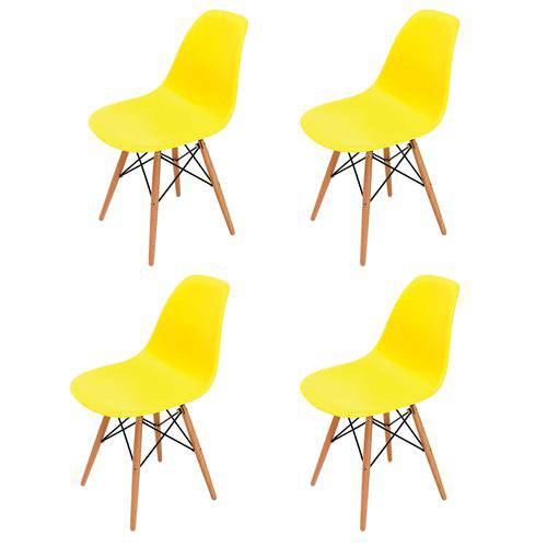 Assistência Técnica, SAC e Garantia do produto Kit 4 Cadeiras Colorida Cozinha Jantar Eames Base Madeira Amarelo