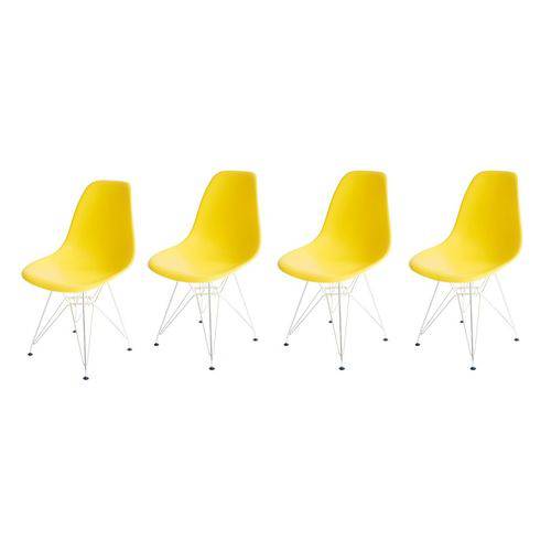 Assistência Técnica, SAC e Garantia do produto Kit 4 Cadeiras Cozinha Jantar - Base Metal Cromado - Amarelo - Quiz Magazine