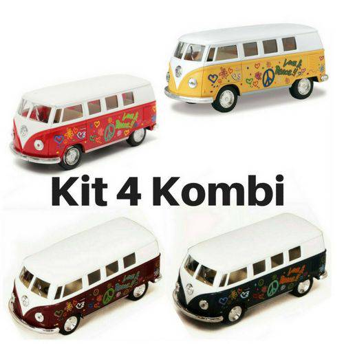 Assistência Técnica, SAC e Garantia do produto Kit 4 Miniatura Carrinho de Coleção Volkswagen Kombi / Perua Ano 1962 Kinsmart ( Hippe )