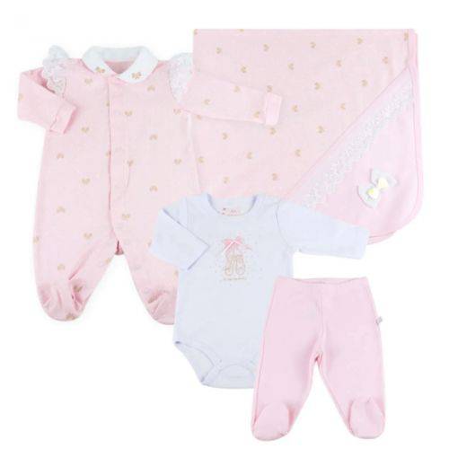 Assistência Técnica, SAC e Garantia do produto Kit 4 Peças Saída de Maternidade Laços e Poá Renda - Rosa - Have Fun