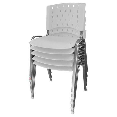 Assistência Técnica, SAC e Garantia do produto Kit 5 Cadeira de Plástico Empilhável BRANCA Iso Polipropileno Base Prata - ULTRA Móveis