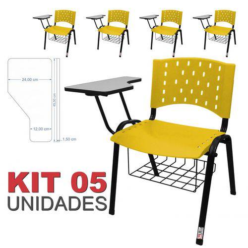 Assistência Técnica, SAC e Garantia do produto KIT 5 Cadeira Universitária AMARELA com Porta Livros - ULTRA Móveis