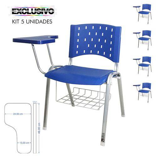 Assistência Técnica, SAC e Garantia do produto KIT 5 Cadeira Universitária AZUL Estrutura Prata Prancheta Plástica com Porta Livros - ULTRA Móveis