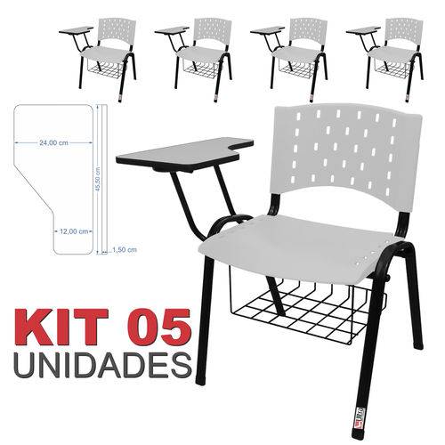 Assistência Técnica, SAC e Garantia do produto KIT 5 Cadeira Universitária BRANCA com Porta Livros - ULTRA Móveis