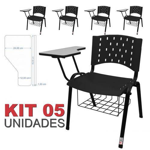 Assistência Técnica, SAC e Garantia do produto KIT 5 Cadeira Universitária PRETA com Porta Livros - ULTRA Móveis