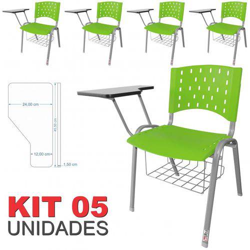 Assistência Técnica, SAC e Garantia do produto KIT 5 Cadeira Universitária VERDE Estrutura Prata com Porta Livros - ULTRA Móveis