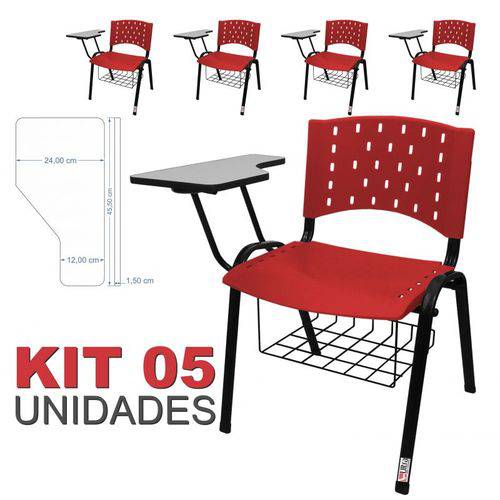 Assistência Técnica, SAC e Garantia do produto KIT 5 Cadeira Universitária VERMELHA com Porta Livros - ULTRA Móveis