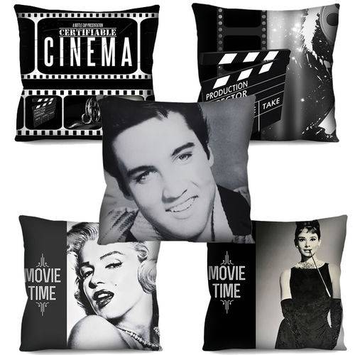 Assistência Técnica, SAC e Garantia do produto Kit 5 Capas de Almofada Decorativa Cinema Marilyn Audrey Elvis 42cm