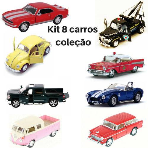 Assistência Técnica, SAC e Garantia do produto Kit 8 Miniaturas Carro de Coleção Miniatura de Ferro Clássicos Antigo Vintage 1/46 Kinsmart