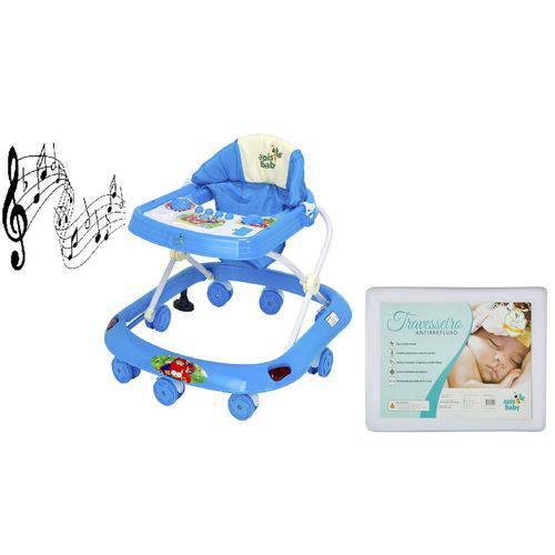 Assistência Técnica, SAC e Garantia do produto Kit Andador Antiderrapante Azul Musical e Travesseiro Anti Refluxo Pequeno - Apis Baby