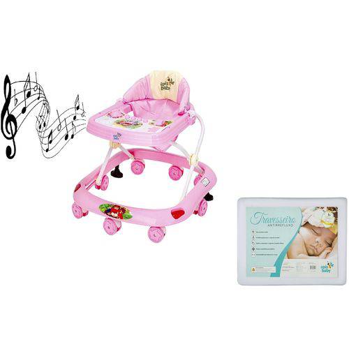 Assistência Técnica, SAC e Garantia do produto Kit Andador Antiderrapante Rosa Musical e Travesseiro Anti Refluxo Pequeno - Apis Baby