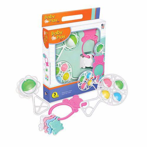 Assistência Técnica, SAC e Garantia do produto Kit Baby Play Bebê 3 Peças Chocalho Mordedor Rosa