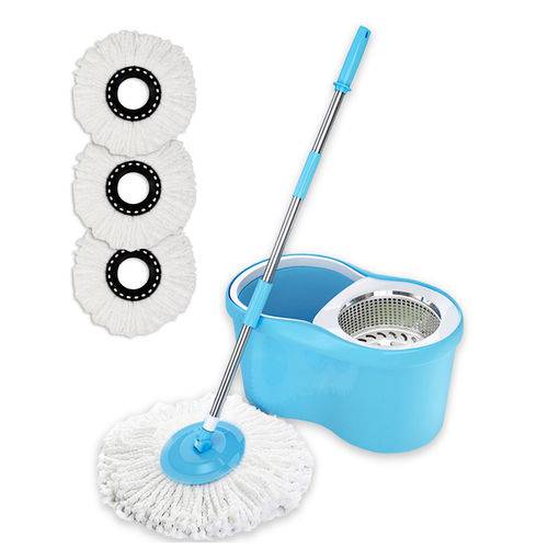 Assistência Técnica, SAC e Garantia do produto Kit 2 Balde Spin Mop360 Centrifuga Cesto de Inox 6 Esfregão - Azul