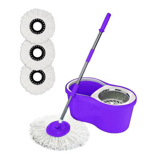 Assistência Técnica, SAC e Garantia do produto Kit 2 Balde Spin Mop360 Centrifuga Cesto de Inox 6 Esfregão - Roxo