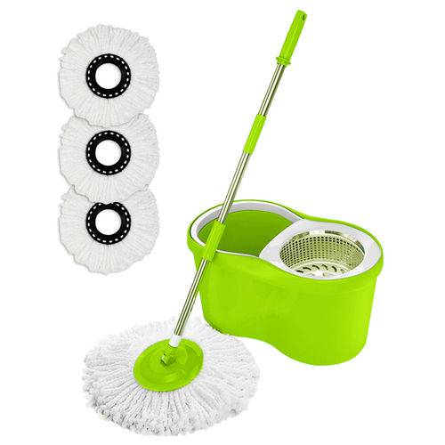 Assistência Técnica, SAC e Garantia do produto Kit 2 Balde Spin Mop360 Centrifuga Cesto de Inox 6 Esfregão - Verde