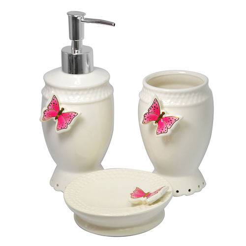 Assistência Técnica, SAC e Garantia do produto Kit Banheiro Porta Sabonete Líquido Ceramica Borboletas