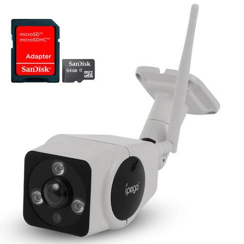 Assistência Técnica, SAC e Garantia do produto Kit Câmera Ip HD Wifi Sem Fio Ext. 360° Ípega com Cart. de Mem. 64gb