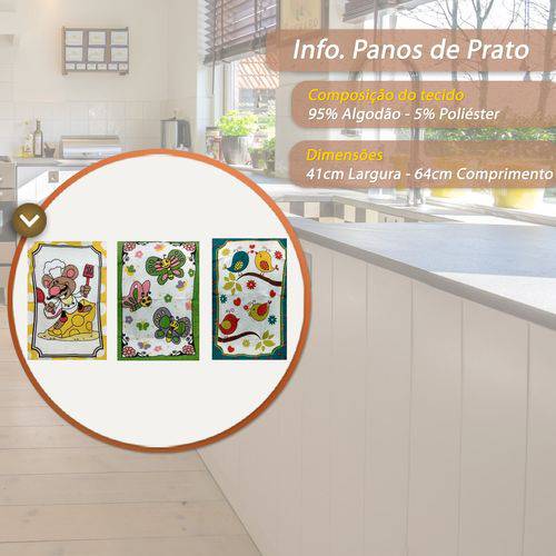 Assistência Técnica, SAC e Garantia do produto Kit com 3 Panos de Pratos Atoalhados Estampados 41x64