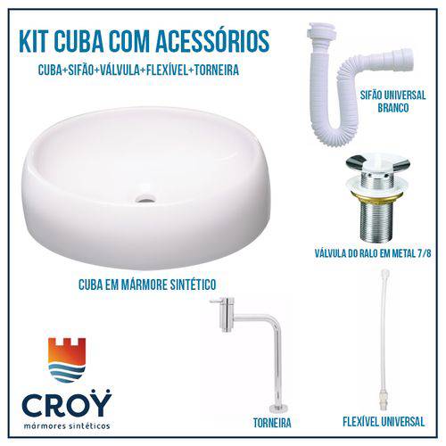 Assistência Técnica, SAC e Garantia do produto Kit Cuba Pia para Banheiro Croy Oval 40x30 Cm + Válvula 7/8 + Torneira Soft 1/4 + Sifão + Flexível