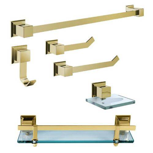 Assistência Técnica, SAC e Garantia do produto Kit de Acessórios para Banheiro 6 Peças em Aço Inox Dourado Ducon Metais Linha Gold GO5001 com Vidro Incolor