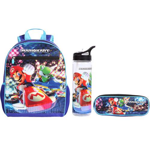 Assistência Técnica, SAC e Garantia do produto Kit Escolar Mochila G + Estojo + Garrafa Dmw Mario Kart (11519+11521+11524)