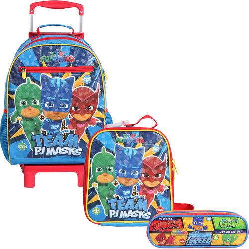 Assistência Técnica, SAC e Garantia do produto Kit Escolar Mochilete G + Lancheira + Estojo DMW PJ Masks Team (11552+11554+11557)