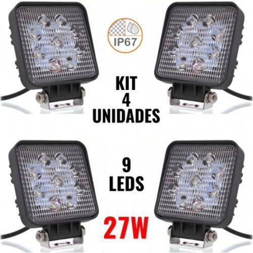 Assistência Técnica, SAC e Garantia do produto Kit Farol de MILHA 4 Peças 27W QUADRADO 9 Leds Super Branco 12/24V Off-Road